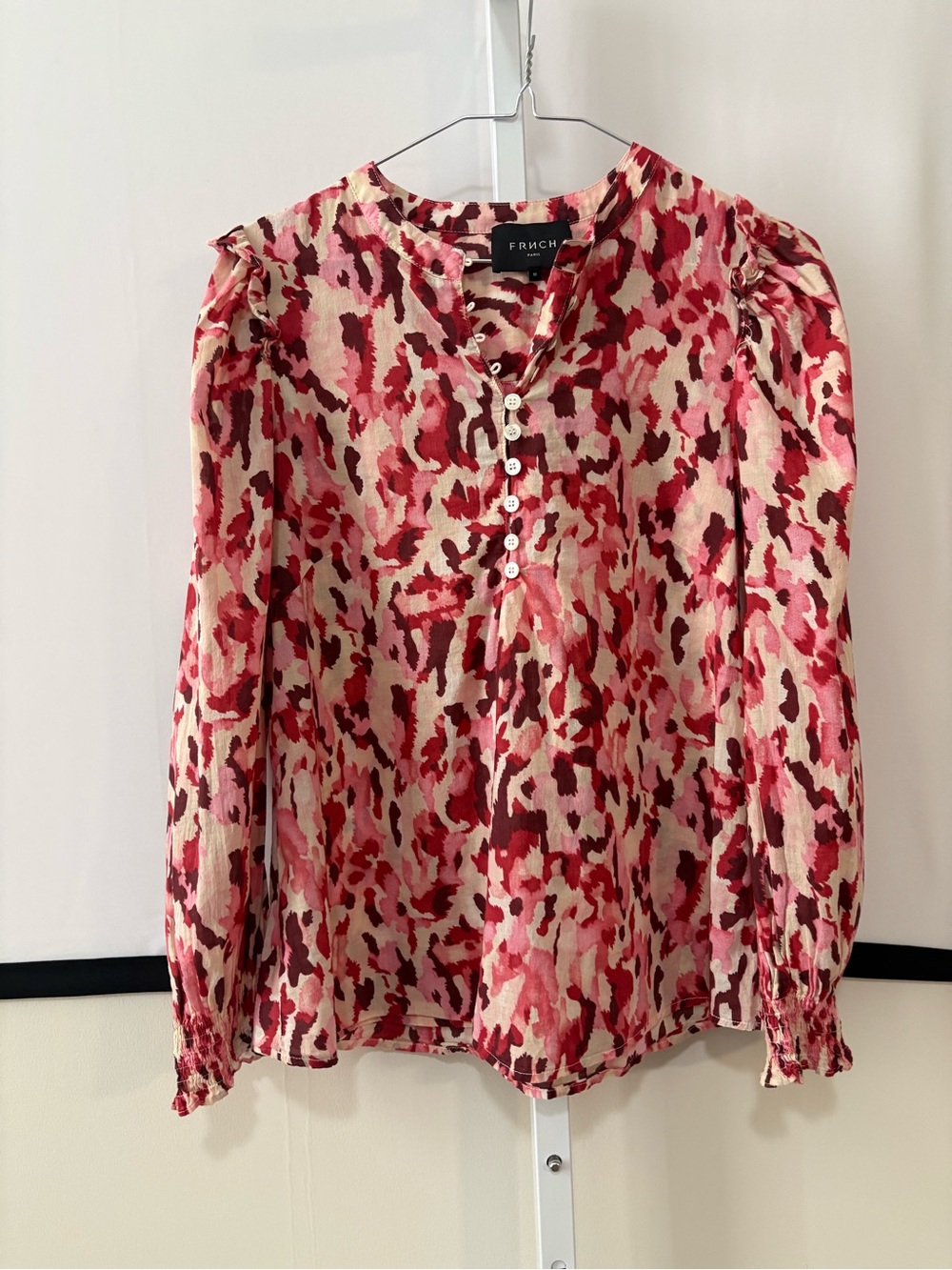 FRNCH Pink & Red Abstract Print Long-Sleeve Blouse